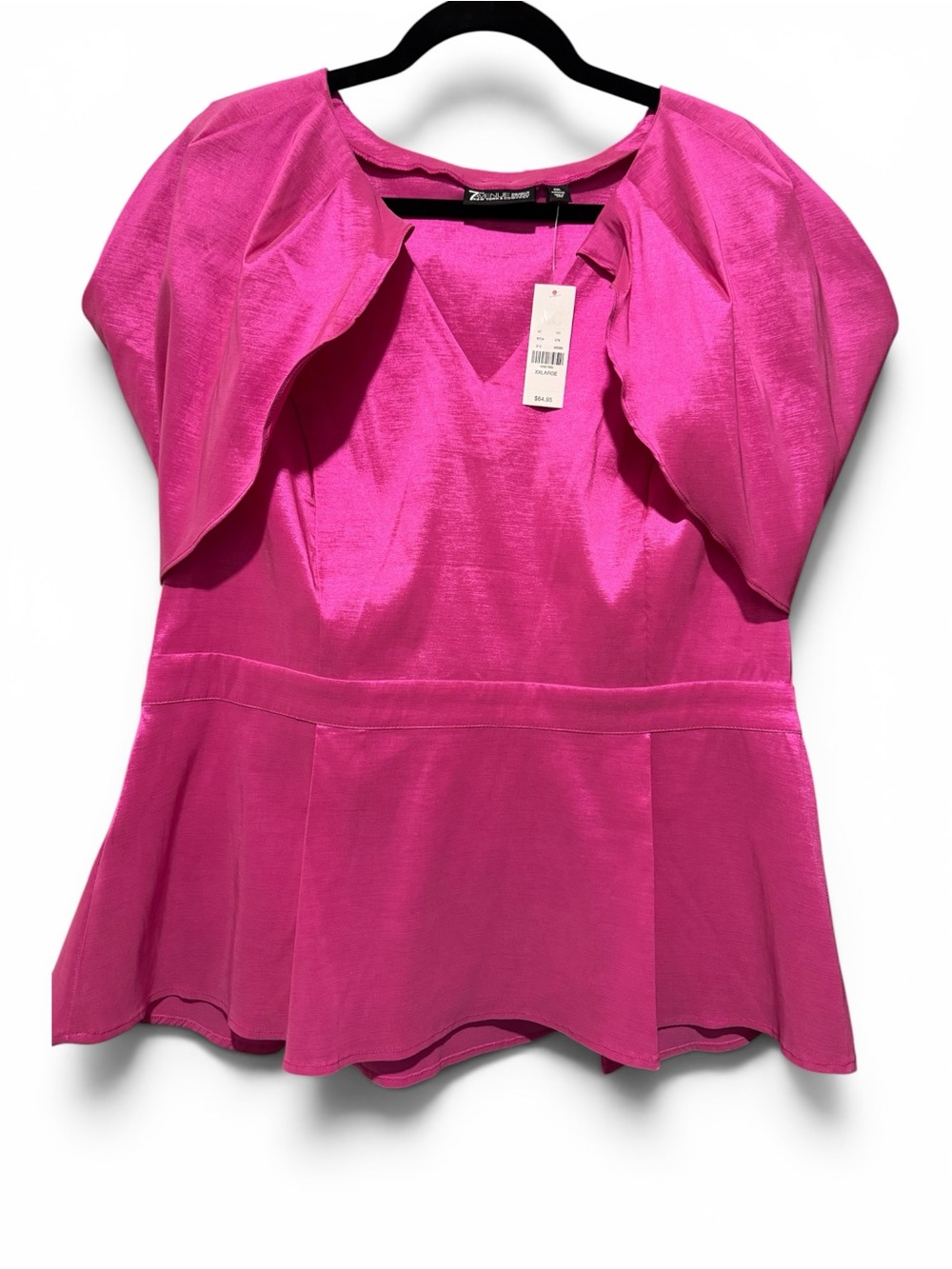 New York & Company Fuchsia Pink Puff-Sleeve Peplum Top - Picture 9 of 11